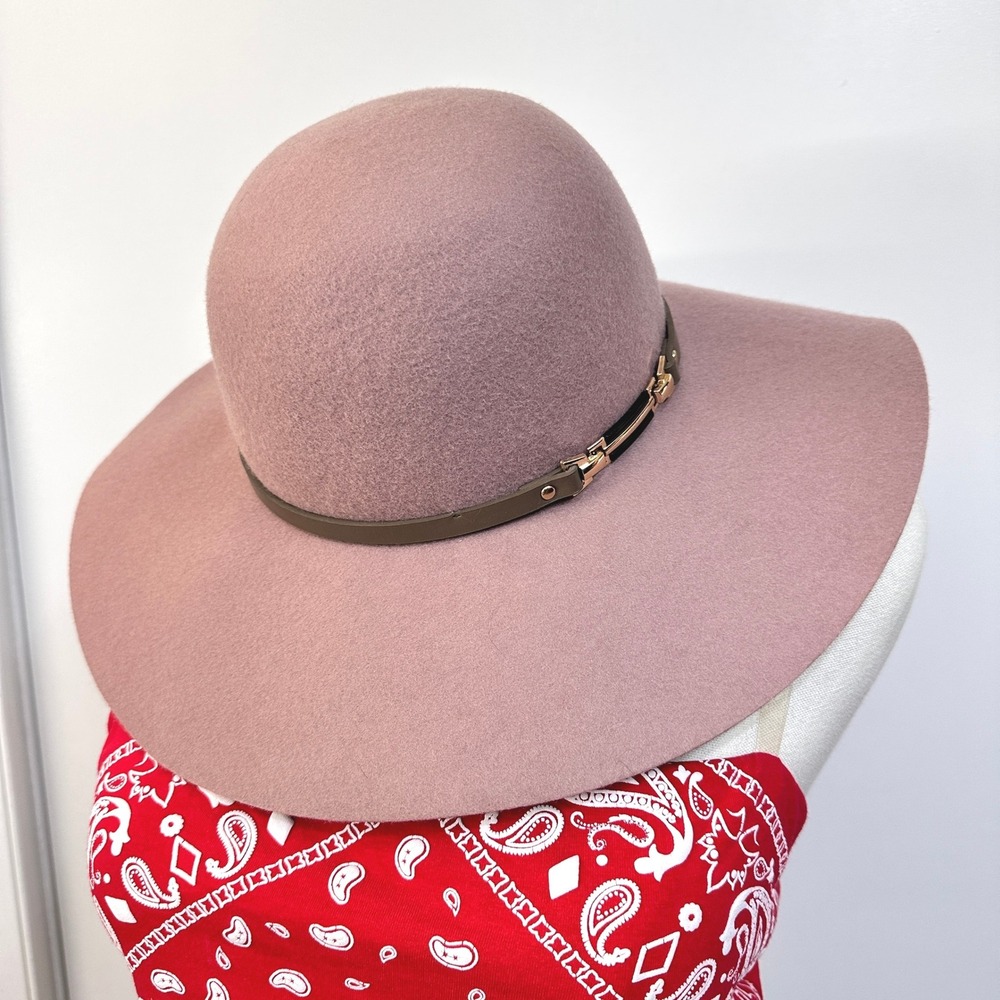 House of Harlow 1960 Dusty Rose 100% Wool Wide Brim Floppy Hat OS Boho - Picture 2 of 7